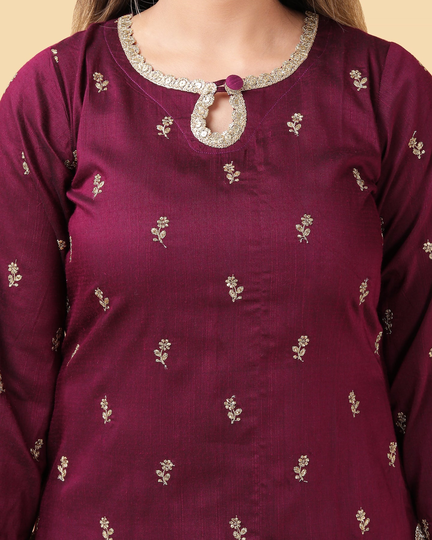 Wine Raw Silk Kurta Set