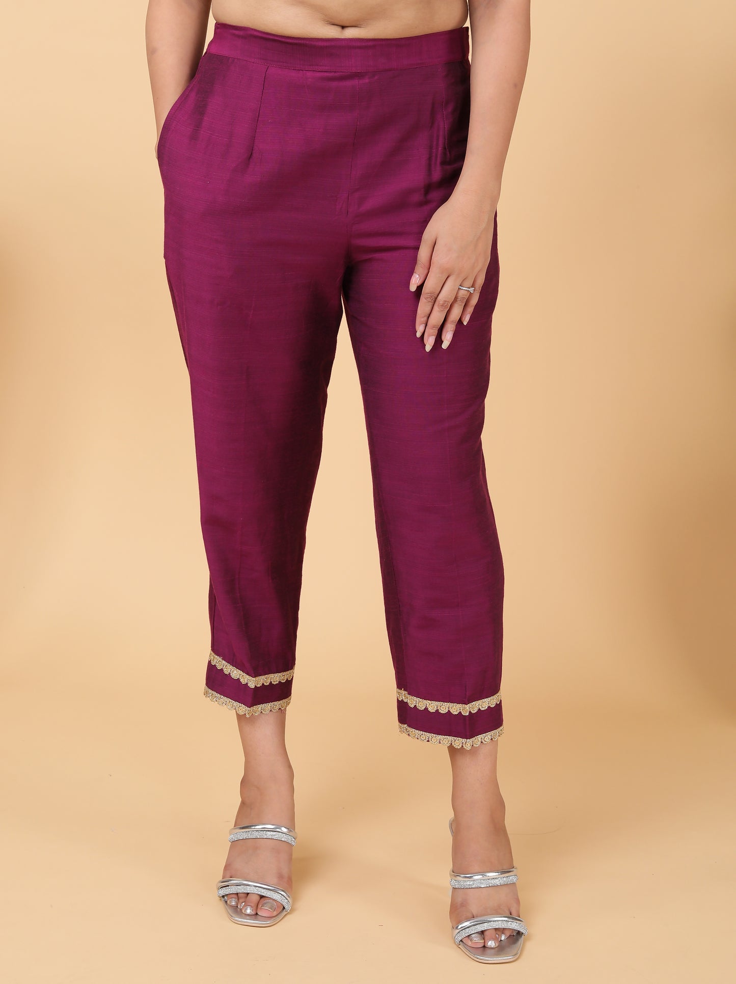 Wine Raw Silk Kurta Set