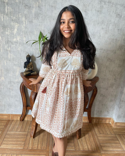 Boho patched Hand block print Organic cotton dress