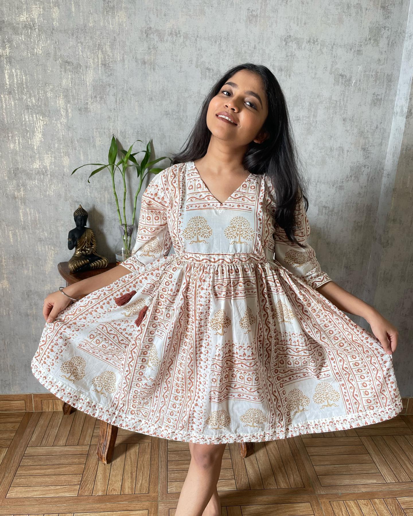 Boho patched Hand block print Organic cotton dress