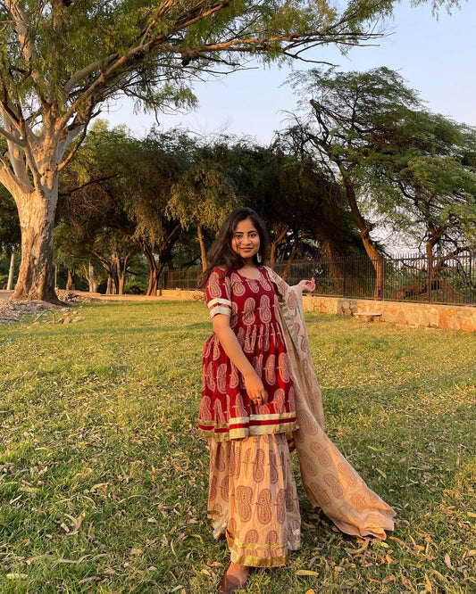 Gamathi Cotton Sharara Set with Dupatta